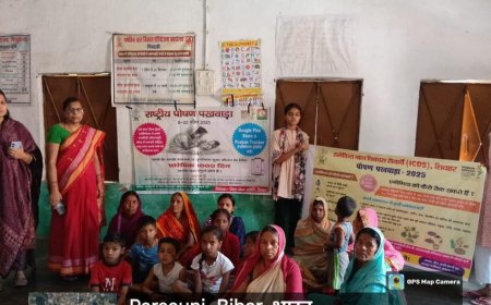 सीतामढ़ी :- पोषण पखवाड़ा कार्यक्रम का  किया गया आयोजन।रंगोली बना कर बच्चों को किया गया जागरूक।