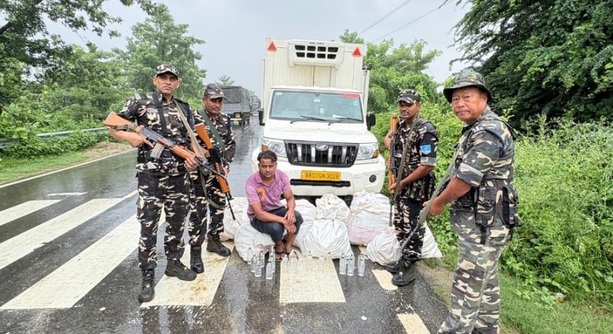 सीतामढ़ी :- सैकड़ों बोतल नेपाली देशी शराब के साथ एक ब्यूरो मैक्स गाड़ी जप्त,  चालक गिरफ्तार