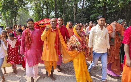 सुगौली: महावीर गंज बाजार मनोकामना माई दूर्गा पूजा समिति ने निकाली भव्य डोला यात्रा