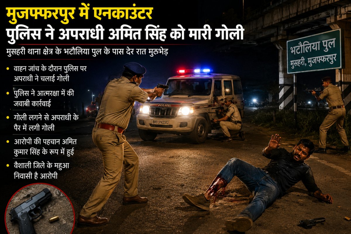 मुजफ्फरपुर : पुलिस-मुठभेड़ में हत्या के आरोपी अमित सिंह के पैर में लगी गोली, अस्पताल में भर्ती